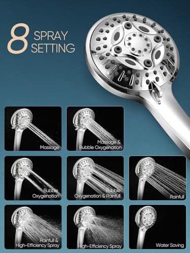 Cobbe 12'' Rain Shower Head with Extension Arm - Dual Shower Heads with 8 Modes Handheld Spray Combo - Wide RainFall shower with Anti-Clog Nozzles, Adhesive Showerhead Holder, Chrome - Image 3