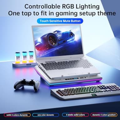 llano RGB Laptop Cooling Pad, White, Powerful Turbofan, Quiet Cooling, Touch Control, LCD Screen, Seal Foam, 15-19in Laptops - Image 3