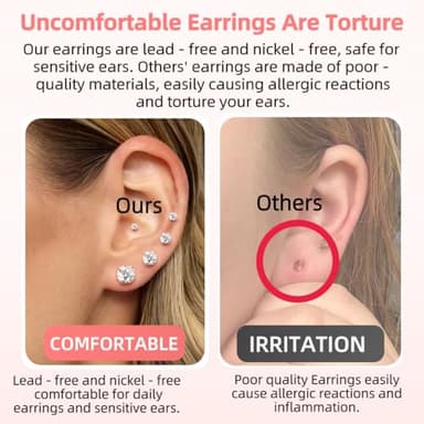 5 Pairs Small Stud Earrings for Women Diamond-Like Shine Cubic Zirconia Earrings for Sensitive Ears Hypoallergenic Surgical Stainless Steel Tiny Stack Earrings for Multiple Piercing - Image 7