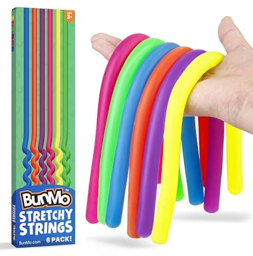 BUNMO Sensory Toys Stretchy Strings for Toddlers 3+ - Stimulating & Addictive Fidget Toys for Kids - Hours of Fun for Kids - Non-Mouthable Toy 3+ - Smooth 6 Pack - Image 1