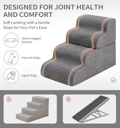 Made4Pets Dog Stairs Ramp for Bed, 4-Step Dog Steps for High Bed Couch Sofa Climbing, 35D Foam Pet Steps for Small Dogs and Cats, Non-Slip Bottom Pet Stairs, Grey - Image 4