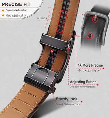 BULLIANT Men's Ratchet Belt 2 Pack-Click Leather Belt Adjustable for Men Gift 1 3/8-Cut for Perfect Fit(Black/Tawny,42"-48" Waist Adjustable) - Image 3