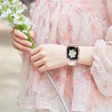 SUPOIX Compatible with Apple Watch Band 40mm + Case, Women Jewelry Bling Diamond Rhinestone Replacement Metal Strap &Soft TPU Protector Case for iWatch Series 6/5/4/se(Rose gold) - Image 6