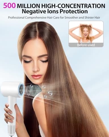 Professional High Speed Ionic Hair Dryer - 1 Min Fast Drying, 180000 RPM Blow Dryer 500 Million Negative Ions, No Heat Damage & Low Noise, Lightweight, Hairdryer with Magnetic Concentrator for Women - Image 6
