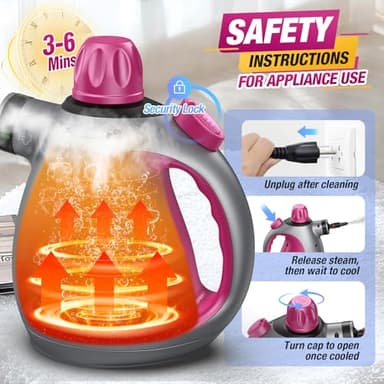 Handheld Steam Cleaner, Multi-Purpose Pressurized Steamer with Safety Lock & 14 Accessories, 450ML Tank for Home, Car, Furniture, Grout, Upholstery, Couch Cleaning (Purple) - Image 6