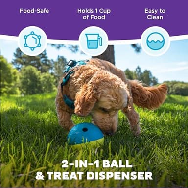 Outward Hound by Nina Ottosson Treat Tumble Interactive Puzzle Ball Dog Toy, Level 1 Beginner, Blue, Small (4.75" Diameter) - Image 2