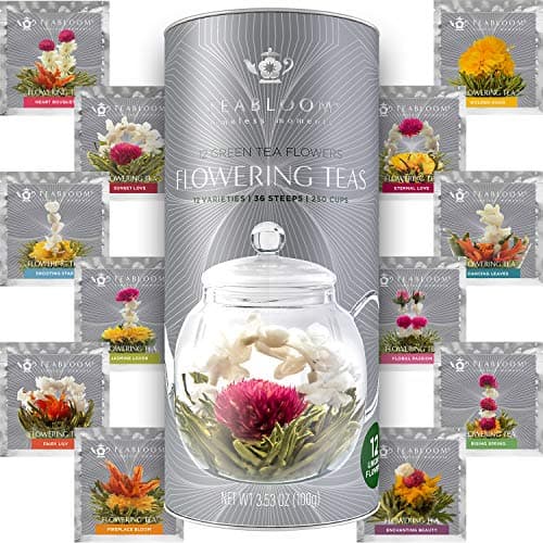 Teabloom Flowering Tea - 12 Unique Varieties of Blooming Tea Flowers - Hand-Tied Green Tea Leaves & Edible Flowers - 12-Pack Gift Canister - Image 1
