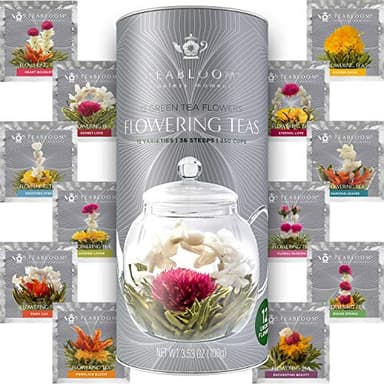 Teabloom Complete Tea Set – Glass Teapot (40 oz), Loose Tea Glass Infuser, 4 Insulated Glass Teacups, Tea Warmer, and 12 Flowering Teas – Elegant Blooming Tea Gift Set - Image 5
