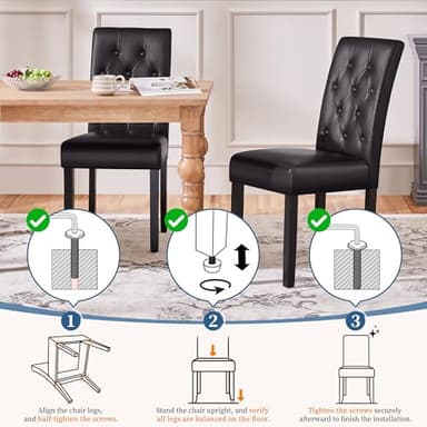 Yaheetech Dining Chairs Set of 6 Modern Style Faux Leather Dining Room Chairs with Solid Wood Legs and Button Tufted Padded for Home Kitchen, Brown - Image 5