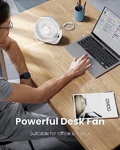 Gaiatop USB Desk Fan, 3 Speeds Strong Airflow, 5.5 Inch Portable 90° Rotate Quiet Cooling, Small Personal Table Fans for Bedroom Home Office Travel White - Image 2