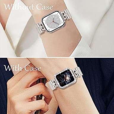 Joyozy Magnetic Band Compatible with Apple Watch Band 38mm 40mm 41mm 42mm 44mm 45mm 46mm Milanese Strap with Bling Case and Screen Protector, Dressy Stainless Steel iWatch Loop for Women (Starlight 44mm) - Image 5