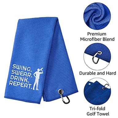 TOUNER Funny Golf Towel Gift for Dad, Retirement Gifts for Men Golfer, Funny Golf Towel for Men, Embroidered Golf Towels for Golf Bags with Clip (Swing Swear Repeat Man) - Image 3