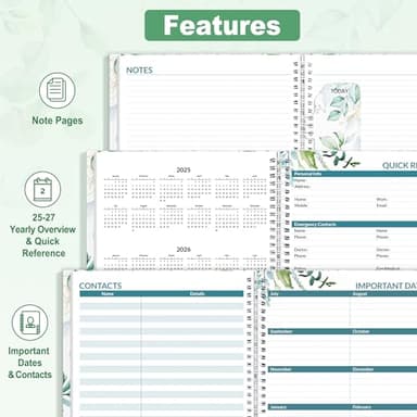 SUNEE Academic Planner 2025-2026 Weekly and Monthly, July 2025-June 2026, 8.5"x11", Tabs, Note Pages, Pockets, Bookmark, Flexible Cover, Spiral Binding, Greenery - Image 5