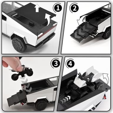 Miortior Truck Toy, Car Toy with RV, Motorcycle Cybertquad and Truck, 1/32 Alloy Diecast Pickup Trailer Model Kit with Light and Sound, for Kids Aged 6 and Up - Silver - Image 5