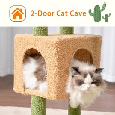 Heybly Cat Tree, 39.4 Inches Cactus Tower Condo with Scratching Post, Cat Tower for Indoor Cats, Fully Wrapped Sisal Pole, Soft Platform, 2 Baskets and Dangling Toy, Green and Yellow HCT006SGY - Image 6