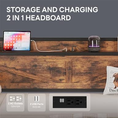 LIKIMIO Twin Daybed with Trundle Bed, Storage Headboard with Charging Station, Sofa Day Bed with Strong Supports for Living Room, Bedroom, and Guest Room, Industrial Brown - Image 6