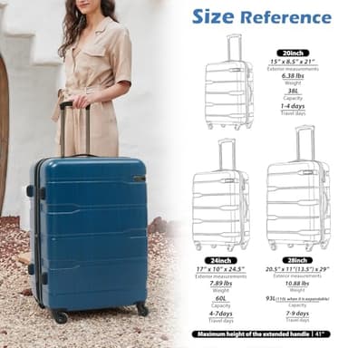 Coolife 3-Piece Luggage Set with Expandable 28-Inch Suitcase, PC+ABS Spinner (20/24/28 Inch, Caribbean Blue) - Image 3