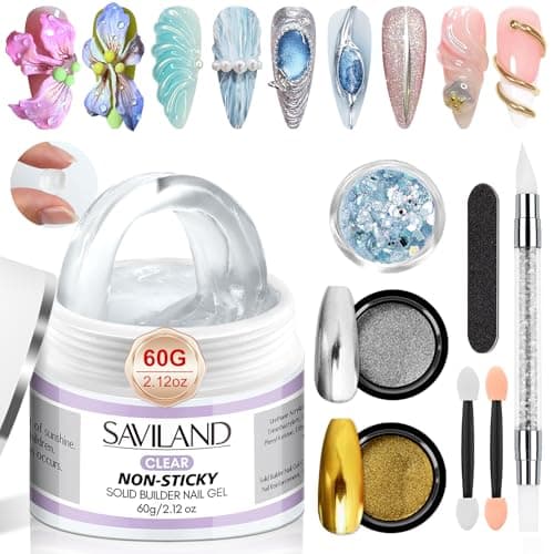 SAVILAND Solid Builder Nail Gel - 60g Large Capacity 3D Nail Gels Sculpting Gel for Art Non-Sticky Hand Carving Glue Extension with Sequins Chrome Powder DIY Salon Home - Image 1