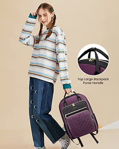 LOVEVOOK Laptop Backpack Purse for Women, 15.6" Laptop Bag for Travel with USB Port, Water Resistant Lightweight Daypacks for College Work Business, Nurse Teacher Computer Bags, Purple Black - Image 5