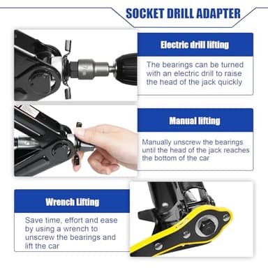 FITHOIST 3 Ton Scissor Jack Kit for Teslla | 7 Pcs 4-in-1 w/Drill Adapter, Lift Pads - Lug Wrench, Ratchet Handle & Storage Bag for Emergency Tire Change - Image 3