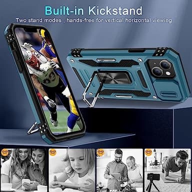DEERLAMN Case for iPhone 13/iPhone 14 6.1-Inch with Slide Camera Cover+Screen Protector(2 Packs),Rotated Ring Kickstand Military Grade Shockproof Protective Cover-Light Blue - Image 5