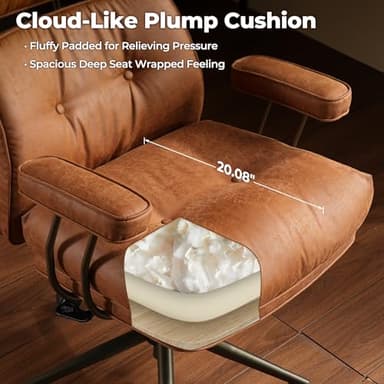 ovios Ergonomic Home Office Chair, Mid-Century Modern Faux Leather Chairs with Thickened Cushions, Comfy High Back Swivel Rolling Executive Computer Armchair (Brown, Suede Leather) - Image 6