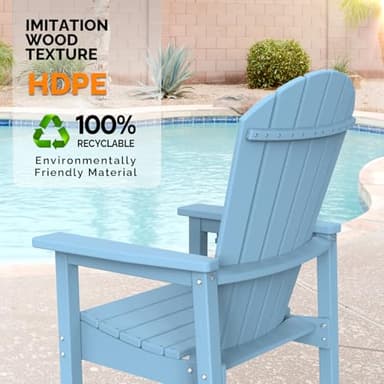 VINGLI Tall Adirondack Chairs Set of 2 HDPE Adirondack Bar Stools with Cup Holders, Poly Deck Chairs Outdoor Bar Stools, 350LBS Capacity (Blue, 2 PCS) - Image 4