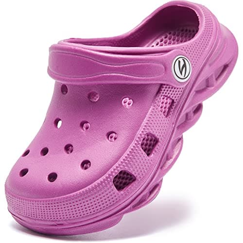 HOBIBEAR Girls Classic Graphic Kids Garden Clogs Slip on Water Shoes (Dark Purple-Size 11 Little Kid) - Image 1
