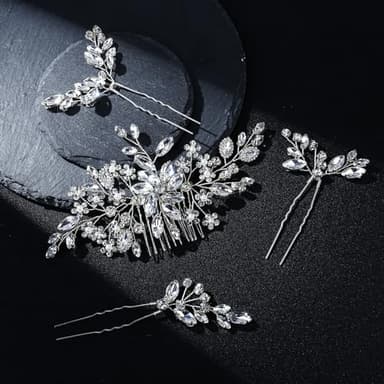 Wedding Hair Accessories: Bridal Headpiece With Hair Piece for Brides (Silver) - Image 5