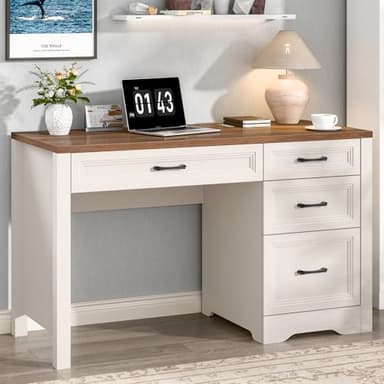 Vabches Farmhouse Executive Desk with Storage and Ample File Drawer, Rustic Large Home Writing Desk for Bedroom, White - Image 1