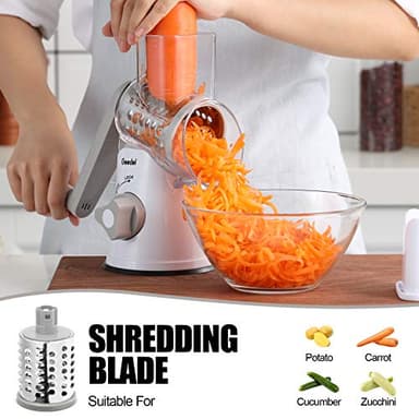 Geedel Rotary Cheese Grater, Kitchen Mandoline Vegetable Slicer with 3 Interchangeable Blades, Easy to Clean Rotary Grater Slicer for Fruit, Vegetables, Nuts - Image 4