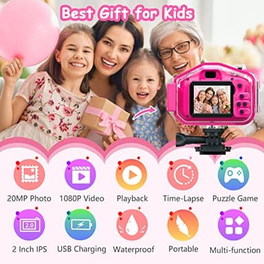 Agoigo Kids Waterproof Camera - Children Underwater HD Video Digital Camcorder, Portable Travel Toy for Toddler - Ideal Christmas Birthday Gifts for Boys Girls Age 3-12 with 32GB Card (Rose Red) - Image 2