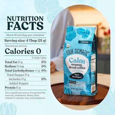 Four Sigmatic Calm Organic Decaf Ground Coffee | Swiss Water Decaf Coffee with Chaga & Reishi Mushroom Extracts | 12oz Bag - Image 2