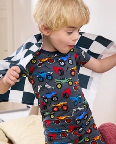 babee Reshinee Bamboo Viscose Toddler Truck Pajamas Boys Girls Kids Baby Cool Short Summer Pjs Set 4-5T Two Piece - Image 2