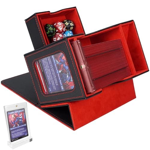 AFIING Card Deck Box for MTG Commander - Patented Design, Commander Display, Fits 120 Double-Sleeved Cards, 35pt Card Brick & Dice Tray - Black/Red - Image 1