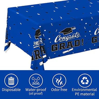 Graduation Decorations 2025, Gongrats Grad Tablecover for Graduation Party Supplies, 3 pcs Class Blue Table Cloths, 54"x108" - Image 3