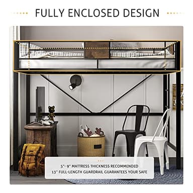 SHA CERLIN Loft Bed Twin Size with Ladder and Guardrail,Rustic Design,Metal Slats Support No Box Spring Needed Small Space Saving Furniture for Bedroom Dorm - Image 6