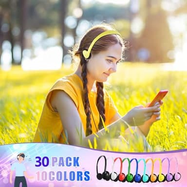 XOSDA Classroom Headphones Bulk 10 Pack Multi Color for Kids School, Wholesale Class Set Durable Earphones for Students Children Toddler Teens Boys Girls and Adult (LS04,10 Mixed) - Image 2