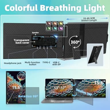 Laptop Screen Extender Dual Monitor - 15.6" Portable Monitor 85% NTSC IPS 1080P FHD Detachable Screen Extended Extra USB-C/HDMI Port Compatible with Wins Mac Dex Chrome Fits 13"-17" Laptops - Image 5