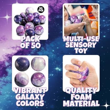 Galaxy Stress Balls for Kids - Pack of 50 Bulk - Squeeze Anxiety Fidget Sensory Balls for Children with Outer Space Theme, Great Toys for Party Favors and Birthday Party Supplies - Image 4