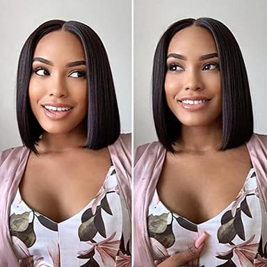ISEE Hair Glueless Wear and Go Wigs for Beginners Lace Front Wigs for Black Women Human Hair Short Straight Bob Human Hair Wigs Lace Pre Cut Wig 12 Inch - Image 7