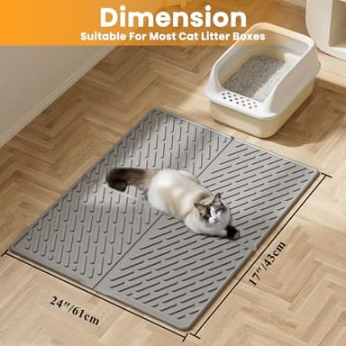Pieviev Cat Litter Box Mat, 31"x 24" EVA Scratch Resistant Litter Trapping Mat, Easy Clean for Scatter Control, Soft on Kitty Paws, Waterproof & Urine Proof for Indoor Use, Gray - Image 6