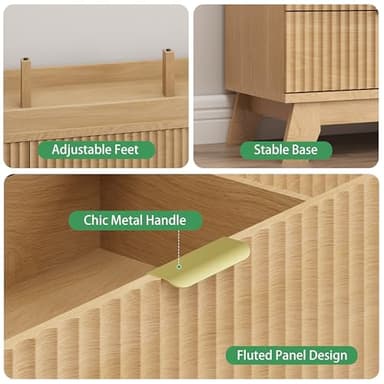 Fluted Dresser for Bedroom with 9 Drawers, 57" Wide Modern Chest of Drawers with Metal Handle, Wooden Dresser TV Stand, Wood Closet Clothes Storage Organizer for Living Room, Hallway, Natural Oak - Image 6