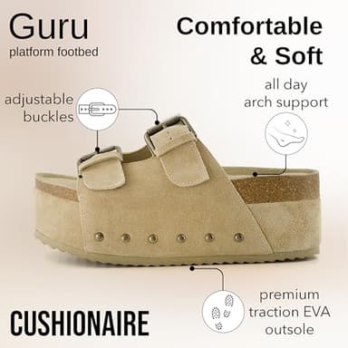 CUSHIONAIRE Guru Platform Sandals Women Footwear – Comfortable Genuine Leather Footbed Studded Chunky Slide Summer Sandals for Women 2025, KHAKI 6 - Image 6