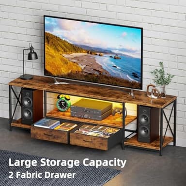 LED TV Stand for 75 70 Inch TV with Fabric Drawers LED Entertainment Center Television Stands with Storage Shelves for Living Room, Bedroom, TV Console Table 63" Rustic Brown - Image 4