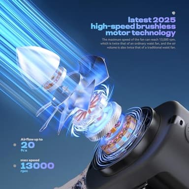 Portable Waist Fan, 4 Speeds 13000RPM Strong Airflow, belt fan with up to 22H of Working Time, Hands-Free Neck Fan, Rechargeable Wearable Personal Fan for Outdoor, Hiking,Jobsite, Farms - Image 2