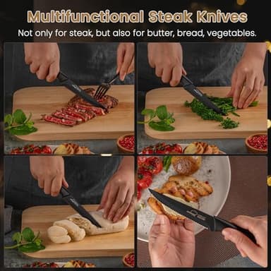 Amorston Steak Knives, Steak Knives Set of 8, Stainless Steel Steak Knife Set, Serrated Knives Dishwasher Safe, Elegant Black - Image 5