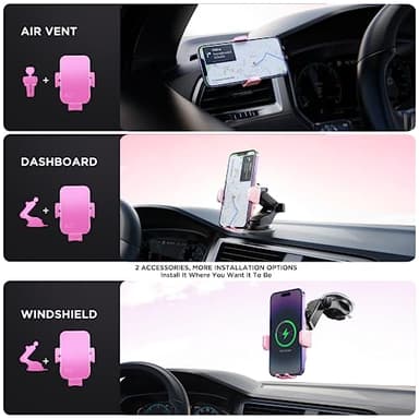 Wireless Car Charger,【7 Colored LED Backlit】 15W Auto Clamping Car Charger Phone Mount Holder fit for iPhone 14 13 12 Mini Pro Max 11 XR XS, Samsung Galaxy S23 Ultra S22 S21+ S10+ Note 20, etc - Pink - Image 6