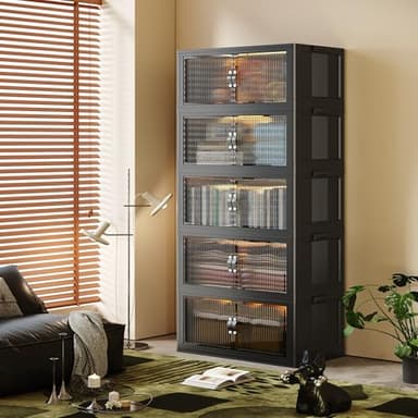 SAILUN 136Gal/543Qt Stackable Storage Bins Folding Collapsible Storage Bins with Lid, Closet Organizers and Storage, Storage Box with Door Black 26" W x 17" D x 71" H - Image 4