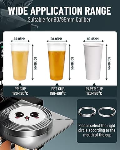 WantJoin Cup Sealing Machine Full Automatic Cup Sealer Machine 90/95mm Electric Cup Sealing Machine 500-600 Cups/H Digital Control LCD Panel Cup Sealer for Bubble Milk Tea Coffee Black - Image 2